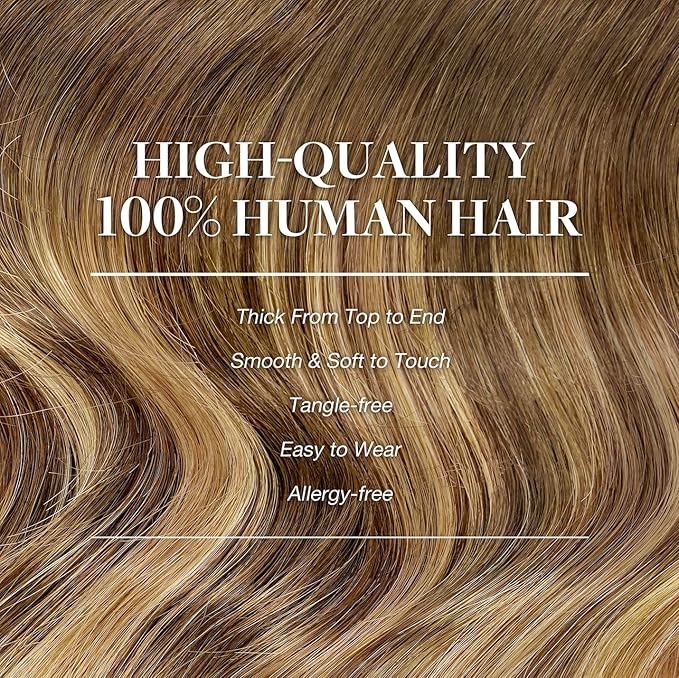 GOO GOO Clip in Hair Extensions Real Human Hair, Remy Human Hair Extensions Clip ins for Women, Natural Human Hair, 16inch 70g 2Pcs, #4/27/4 Balayage Chocolate Brown to Caramel Blonde