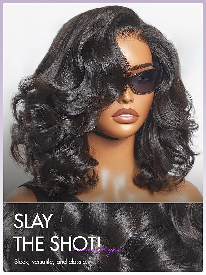 LUVME HAIR Loose Real 100% Wave Bob Human Hair Short Wigs Glueless Pre Cut Plucked Hd Lace Wig Ready To Go Natural Color Bleached Knots Side Part Black Wigs 16 Inches