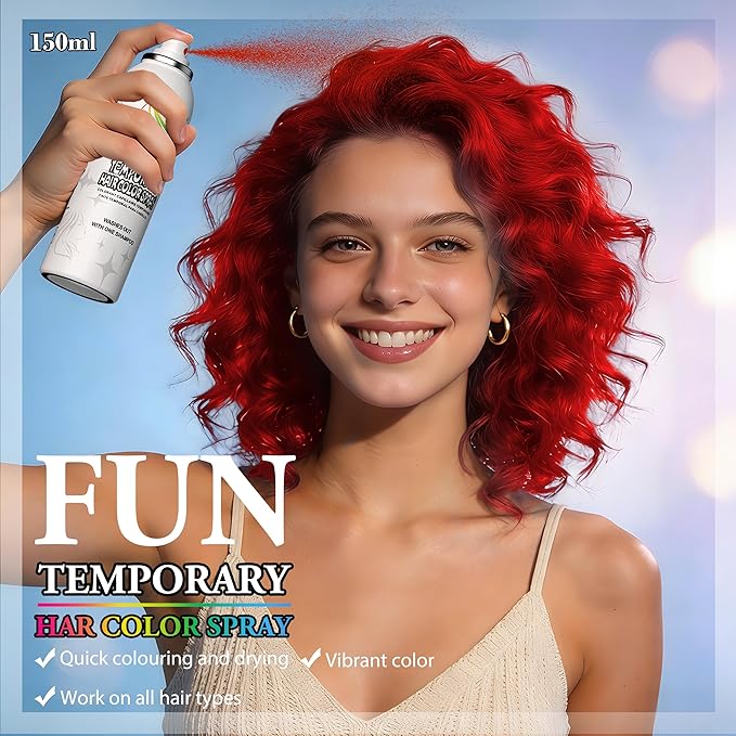 Temporary Hair Color Spray | 150ml Instant Hair Spray for Adults & Kids | Washable & Non-Sticky, Gentle Formula, Red | Halloween, Cosplay, Costume Party, Festivals