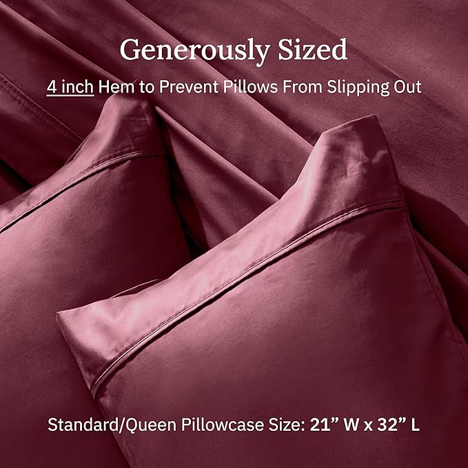 California Design Den Standard Queen Size Pillowcase Set - 400 Thread Count, 100% Cotton Sateen, Set of 2 Pillow Covers, Soft and Breathable - Burgundy Red