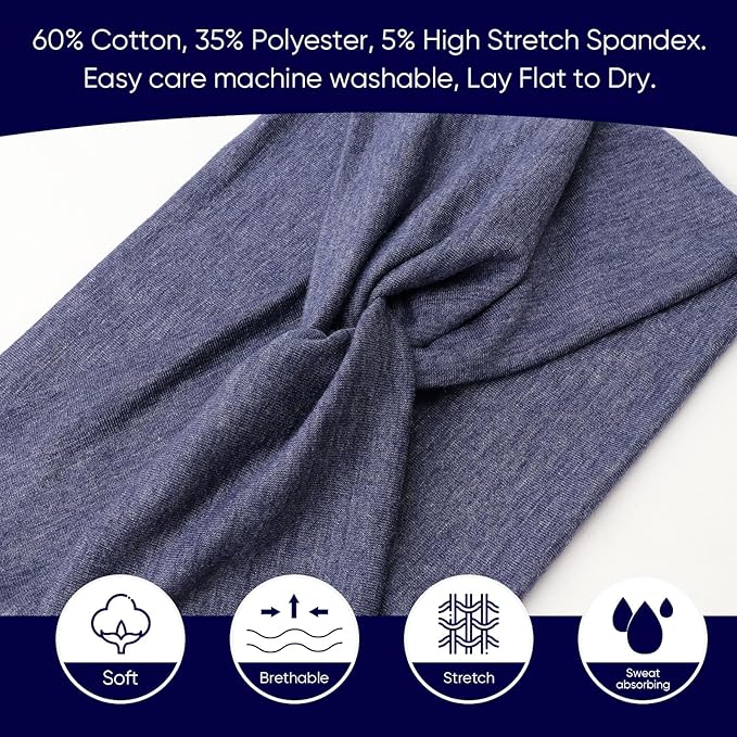 DRESHOW Extra Wide Headbands for Women Cotton Turban Knotted Bandana Head Bands Non Slip Boho Hair Accessories for Sports & Yoga