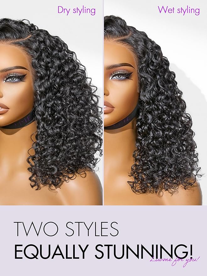 LUVME HAIR 100% Real Human Hair Wig Lace Frontal Deep Curly 20 inches Drawstring Cap Glueless HD Lace Wigs Human Hair Pre Plucked Pre Cut, Curly Wig Human Hair Ready to Go Wig