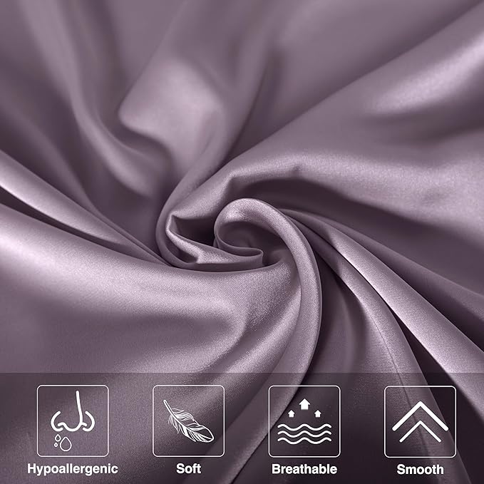 Mulberry Silk Pillowcase for Hair and Skin,Cooling Silk Pillow Case with Hidden Zipper,Allergen Proof Dual Sides Soft Breathable Smooth Silk Pillow Cover for Women (Pink Purple,King)