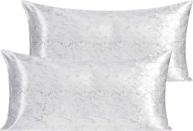 NTBAY 2 Pack Satin King Pillowcases for Hair and Skin, Luxurious and Silky Marbling Printed Pillow Cases with Envelope Closure, 20x36 Inches, White