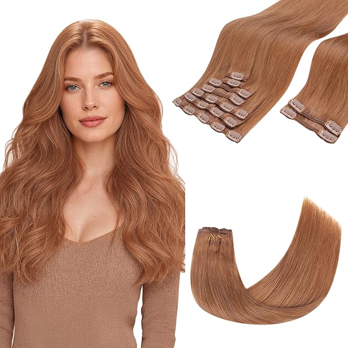 GOO GOO Clip in Hair Extensions Real Human Hair, Remy Human Hair Extensions Clip ins for Women, Natural Human Hair, 22inch 150g 9 Pcs, #330 Cinnamon Terra Copper