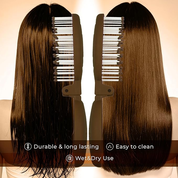 Mini Detangler Travel Hair Brush with Mirror, Makaron Hair Brushes for Women, Men and Kids, Unique 3D Flexible Design for All Hair Types, Styling Accessory, Travel Essentials for Women (DARK BROWN)