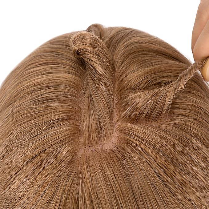 Hairro Human Hair Toppers Free Parted, 3.5x4.7" Base Hand-wovened 100% Real Hairpieces, with Invisible Clips-in for Women, for High Hairline/Adding Volume on Top, 16 Inch Blondish Brown