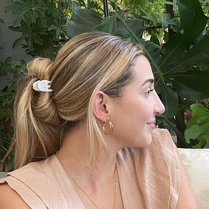 Camila Paris CP2925 French Hair Clip for Women, Small Set of 2 White Gold Girls Hair Claw Clips Jaw. Fashion Durable Styling Hair Accessories for Women, Strong Hold No Slip Grip, Made in France
