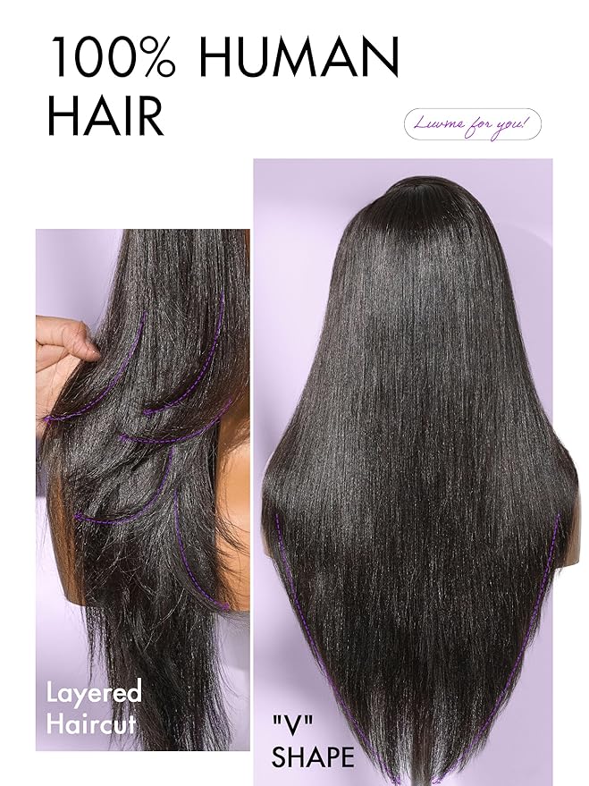 LUVME HAIR 7x6 All-Day Comfor Wig PartingMax Lace Wigs 200% Density Yaki Straight Lace Front Wigs Human Hair Pre Cut Plucked Lace Frontal Glueless 24 Inches Natural Black Color