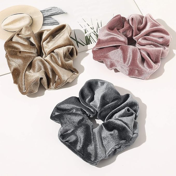 Velvet Scrunchies Hairbands Bulk Pack - Large Jumbo Giant Hair Ties for Thick Curly Hair, No Crease Soft Elastic Hair Accessories for Girls Women