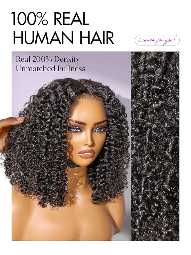 LUVME HAIR 7x6 HD Lace All-Day Comfort Wig Burmese Messy Curly PartingMax Lace Wigs Lace Front Wigs Human Hair Pre Cut Plucked Lace Frontal Glueless 20 Inches Natural Black Color