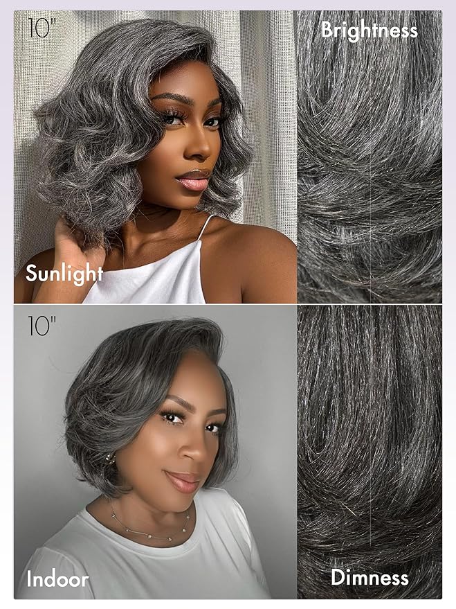 LUVME HAIR Salt & Pepper Layered Bob Glueless Pre-Cut Lace Wig Gray Wigs For Women Short Grey Hair Glueless Bob Wigs Pre Plucked Pre Cut Pixie Cut
