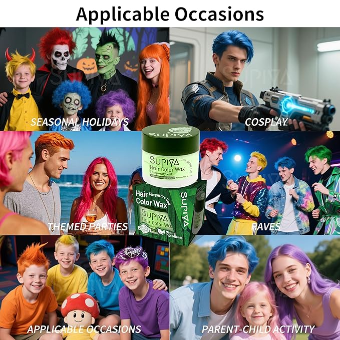 Temporary Hair Color Wax for Men - SUPIYA Washable Hair Wax Color, All-Day Hold Disposable Hair Wax for Party, Cosplay & Daily (Celestial Color #10)