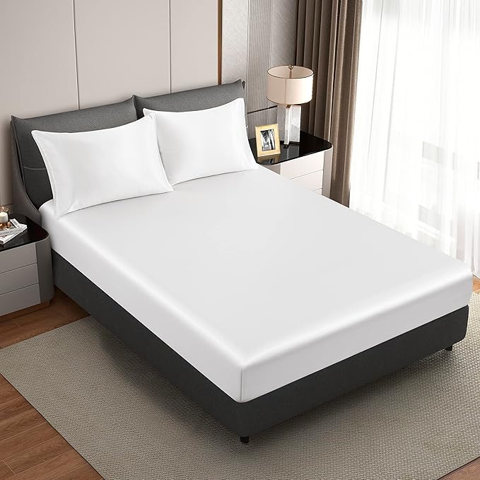 White Satin Pillowcase Standard Set of 2 with Envelope Closure，White Silk Pillowcase for Hair and Skin (20x26)