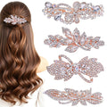 4PCS Vintage Elegant Metal Rhinestone Hair Clips, Sparkly Crystal Hair Pins Butterfly Floral Leaf Bow Hair Barrettes, Non-Slip Sparkly French Floral Hairpins Accessories Gift for Women Girls