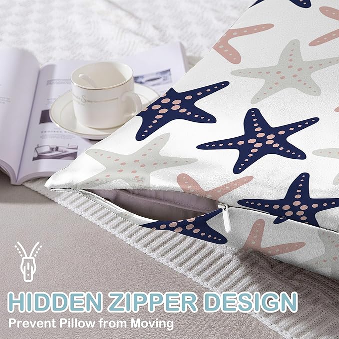 Satin Pillowcase 1 Pack-Sea Starfish Modern Silky Pillow Cover for Hair and Skin,King Size 20x36 Inch Soft Cooling Printed Pillow Cases with Hidden Zipper,Gifts for Women Men