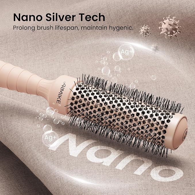 AIMIKE Round Brush for Blow Out, Small Round Hair Brush w/Nano Ion Thermal Ceramic Tech, Professional RoundBrush for Blow Drying & Styling, Maximum Volume and Shine, Barrel 1.3 inch