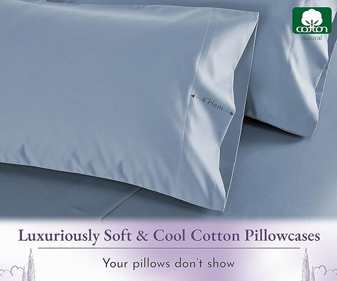 California Design Den Pillow Cases Standard Size Set of 2-1000 Thread Count Sateen, Soft and Thick 100% Cotton Standard/Queen Pillowcases, Durable - Blue