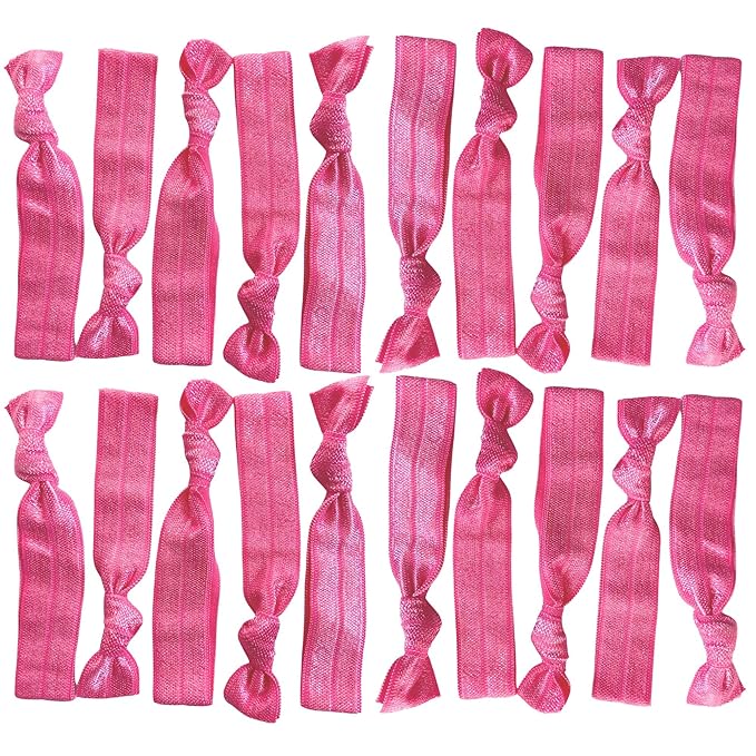 Kenz Laurenz Hair Ties 20 Elastics Ponytail Holder Set No Crease Ribbon Bands (Pink)