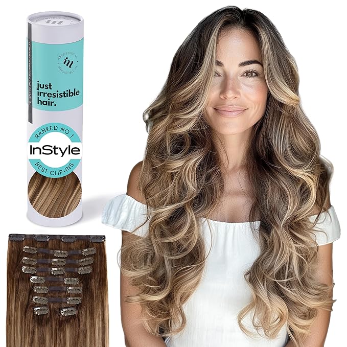 Irresistible Me Real Human Hair Extensions Clip Ins – 100% Human Hair Clip In Extensions for Length & Volume – Invisible Extension – Heat Resistant & Dyeable–Rooted Beige Highlights, 20 Inches