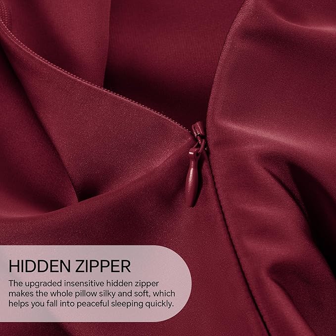 INFIIXSO Body Pillow Cover with Zipper, Luxury Mulberry Silk Body Pillow Case 20x54 Inches, Ultra Smooth and Soft Cooling Long Pillowcase, Gift for Women, Men(Burgundy)