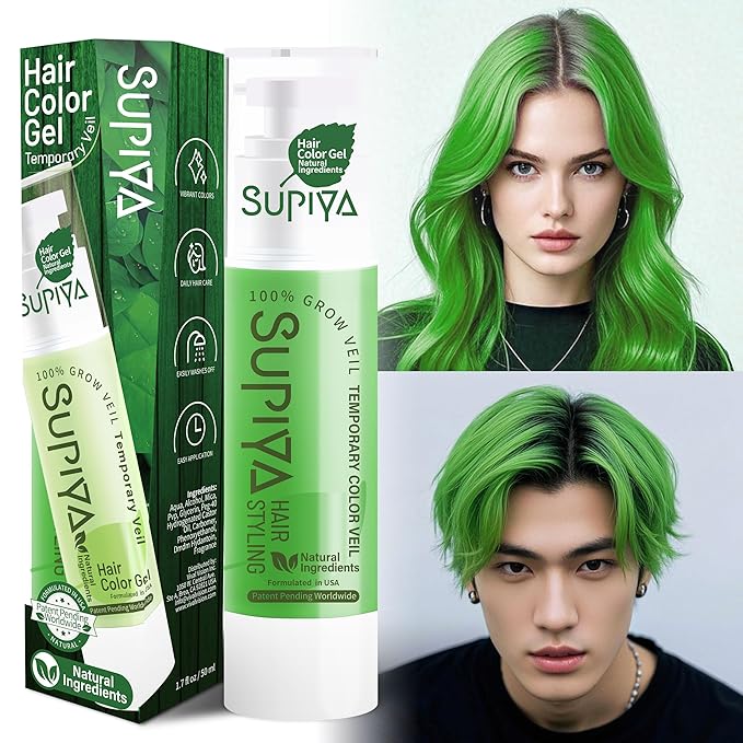 Temporary Hair Color Gel, Green Hair Dye Color Gel Washable Natural Instant Hair Color Wax for DIY Hairstyle for Kids Men Women(Color #25)