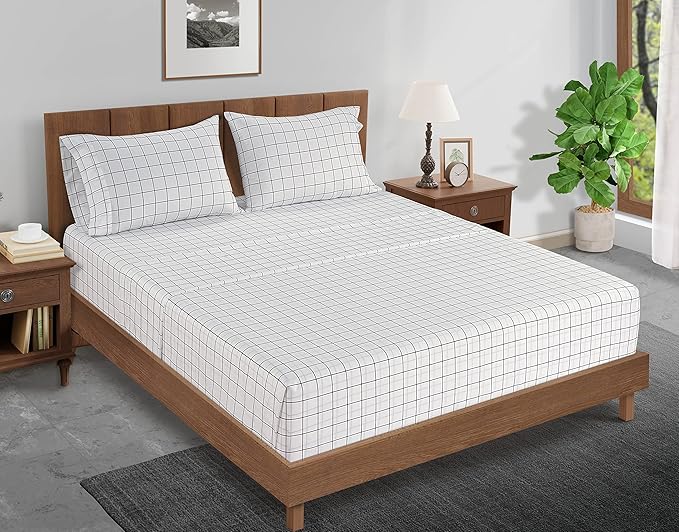 LANE LINEN 100% Organic Cotton King Size Pillow Cases Set of 2 (20"x36") - Windowpane