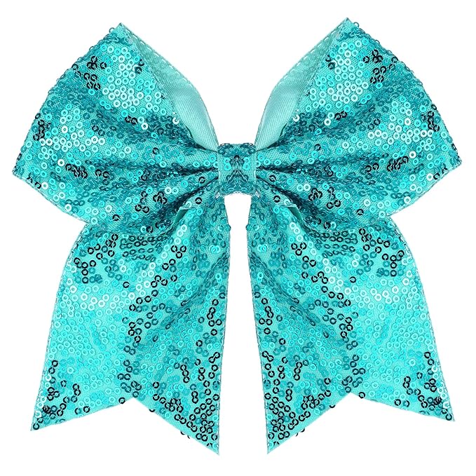 Large Glitter Cheer Bows Clips, Jumbo Big 7 Inch Cheerleading Sequin Hair Bow Hair Accessories for Teens Girls Football Sports Cheerleader Outfit Uniform (Peacock Green)