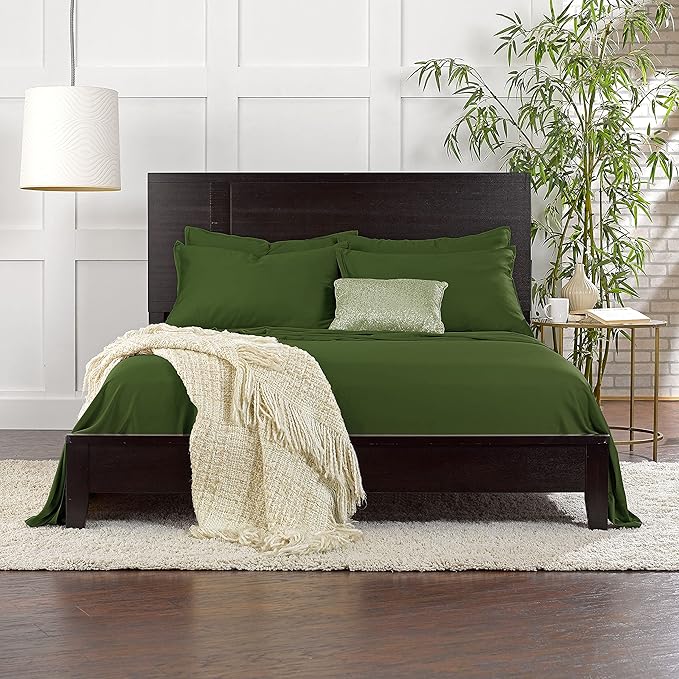 Queen Pillowcases by Pure Bamboo, Genuine 100% Organic Viscose Derived from Bamboo, Luxuriously Soft & Cooling, Double Stitching, Envelope Closure (2 Queen Pillowcases, Pesto)