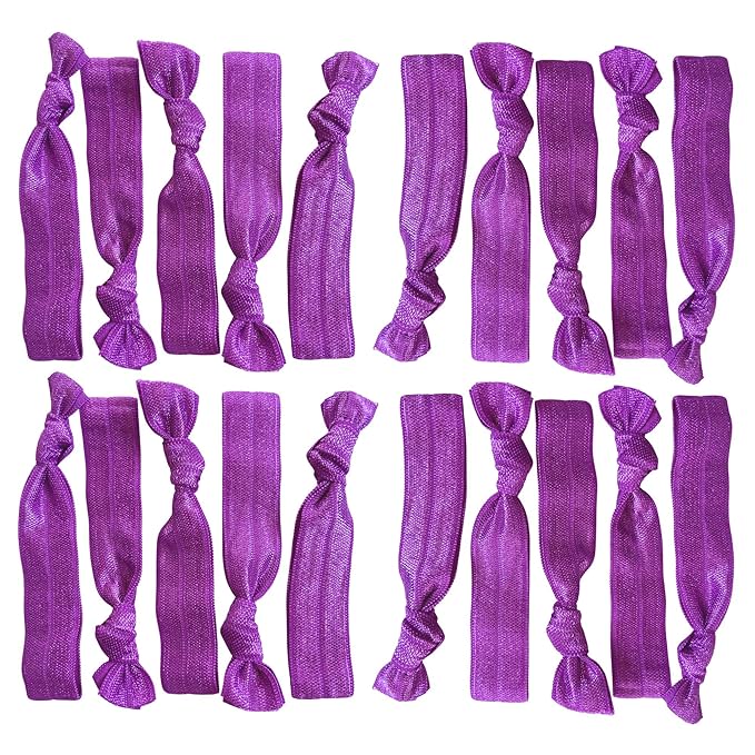Kenz Laurenz Hair Ties Elastics Ponytail Holder Set No Crease Ribbon Bands, Purple (Pack of 20)