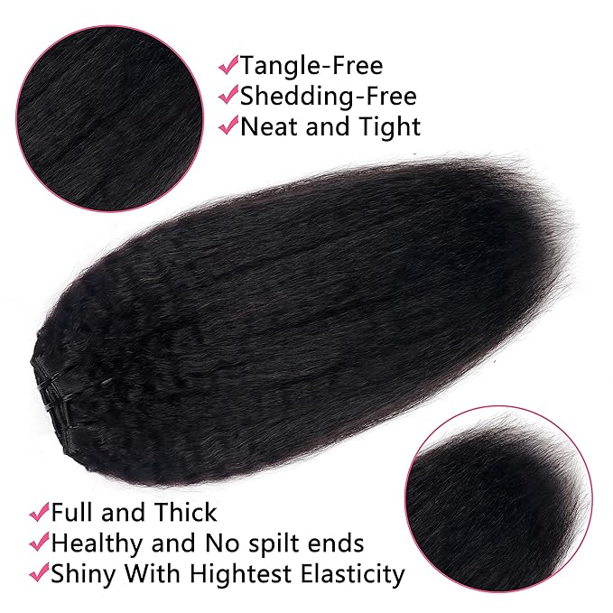 Clip in Hair Extensions Real Human Hair Clip ins Double Weft Kinky Straight Clip ins for Women 120g 8pcs Clip on Hair Extensions Human Hair (18 Inch)