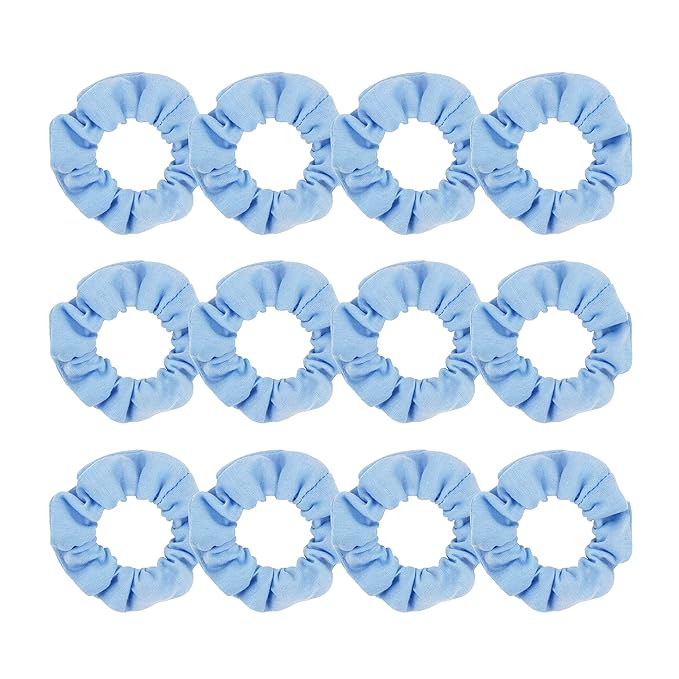 Pack of 12 Cotton Hair Scrunchies Single Jersey Solid Color Ponytail Holders Hair Ties for Girl (Light Blue)