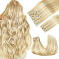 GOO GOO Clip in Hair Extensions Real Human Hair, Remy Human Hair Extensions Clip ins for Women, Natural Human Hair, 18inch 150g 9Pcs, 18D/22F Dirty Blonde Highlights