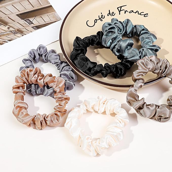 Satin, Silk Hair Ties Small Mini Scrunchy for Women Thick Hair Accessories Cute Soft No Slip Hair Elastics Ponytail Holder for Curly Hair No Damage Hairties Gift for Girls