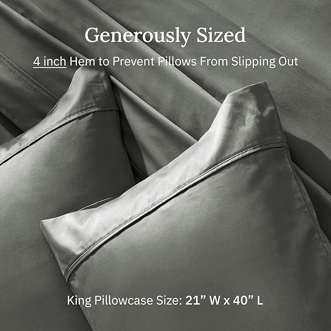 California Design Den King Size Pillowcase Set - 400 Thread Count, 100% Cotton Sateen, Set of 2 Pillow Covers, Soft and Breathable - Grey