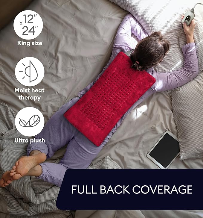 GENIANI XL Electric Heating Pad for Back Pain & Cramps Relief, Electric Throw, Birthday Christmas Gifts for Women, Auto Shut Off, Machine Washable, Heat Pad for Neck & Shoulder, Viva Magenta 12'‘×24’’