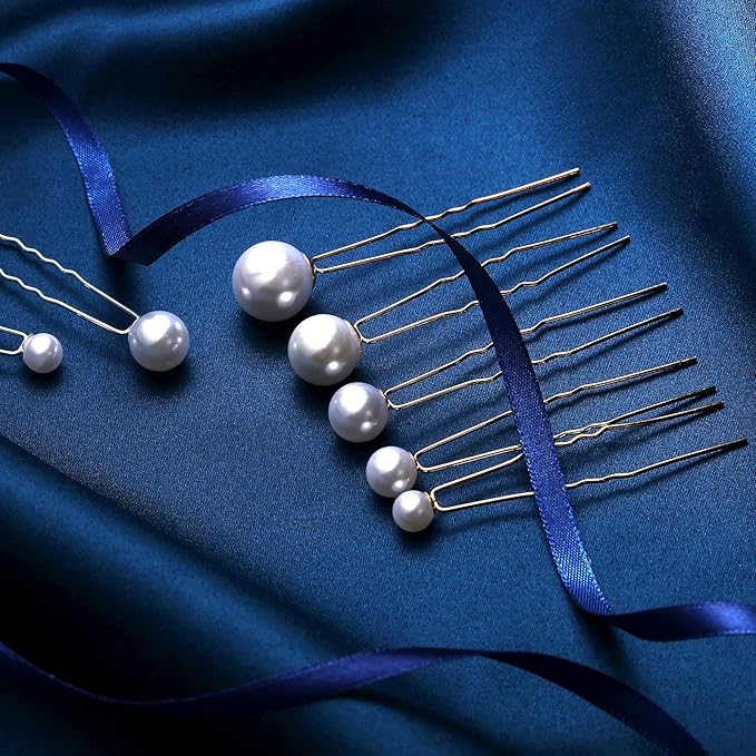 32 Pieces Wedding Pearl Hair Pins Bridal Pearl Rhinestone Hair Accessories U Shape Barrette for Bride Bridesmaid Women(Gold)