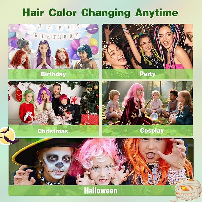 Green Temporary Hair Color Spray for Kids, Instant Colored Hair Dye Alternative for Girls Boys Teens Women Men, Disposable Washable, Quick Styling for Party Cosplay Christmas Halloween, 150ml
