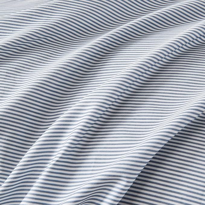JELLYMONI 100% Natural Cotton Striped Standard Pillowcases Set, 2 Pack Thin White and Blue Stripes Pattern Printed Pillow Covers with Envelope Closure(Pillows are not Included)