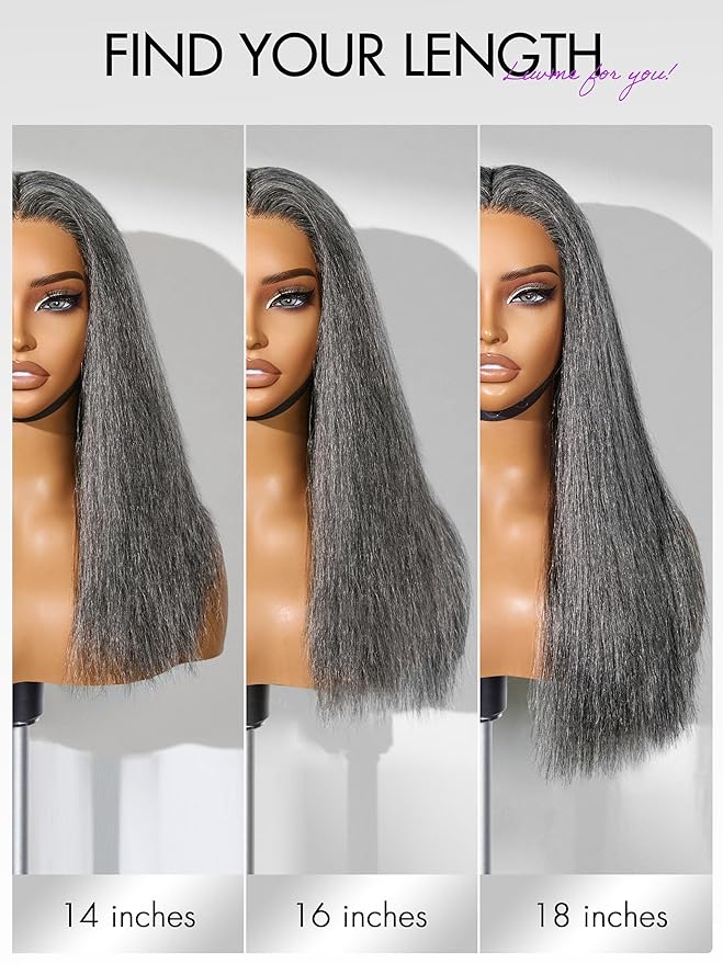 LUVME HAIR 18 Inch Grey Salt & Pepper Silky Straight Wig Human Hair Glueless HD Lace Bob Wig with Mix Grey Color, pre plucked pre cut Lace Ready to Go Wigs For Women