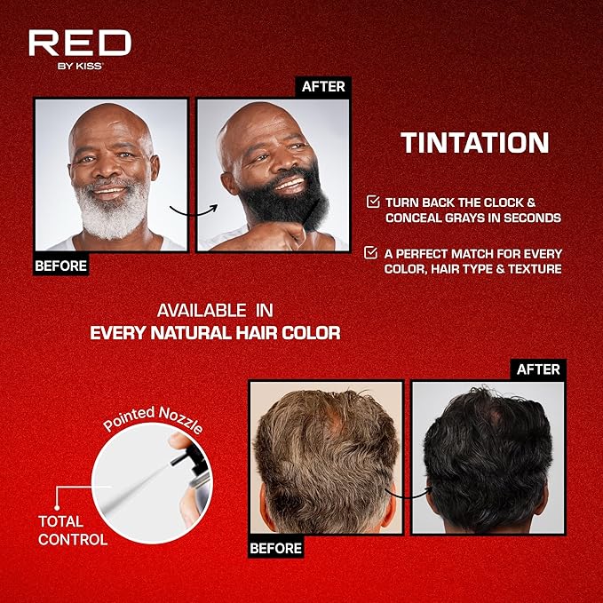 RED by Kiss Tintation Temporary Hair Color Spray, Extra Large Size, Instant Gray Root Cover Up, Water-Resistant, Smudge-Proof, Hairline & Barber Touch-Up, Quick Dry (Jet Black, 11.5 OZ)