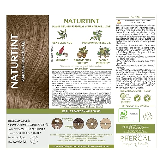 Naturtint 8N Wheat Germ Blonde Permanent Hair Color (Pack of 6), Ammonia Free, Vegan, Cruelty Free, up to 100% Gray Coverage, Long Lasting Results (Packaging may vary)
