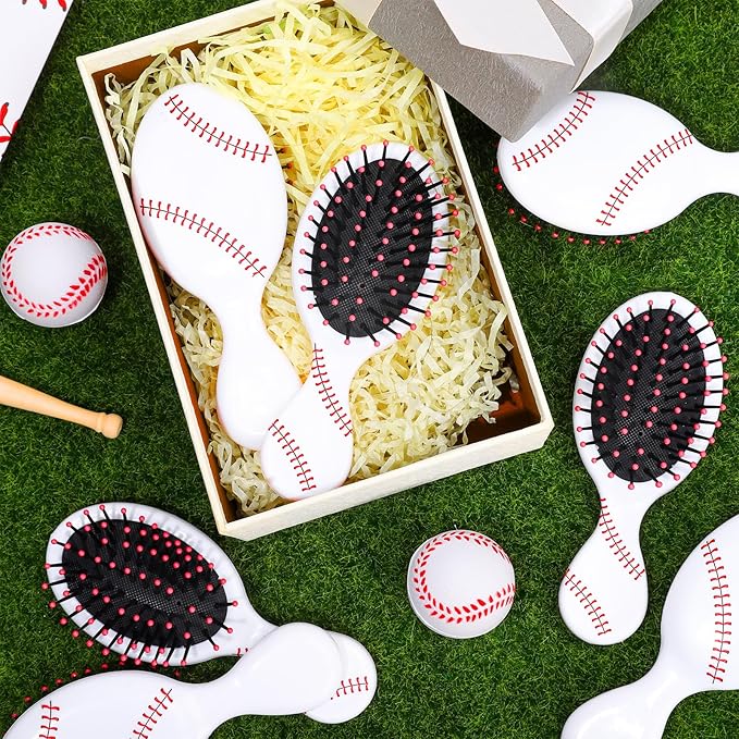16Pcs Baseball Mini Detangler Brushes Sports Theme Mini Travel Hair Brush Soft Flexible Bristles Plastic Brush for Baseball Team Gift Sport Party Favors
