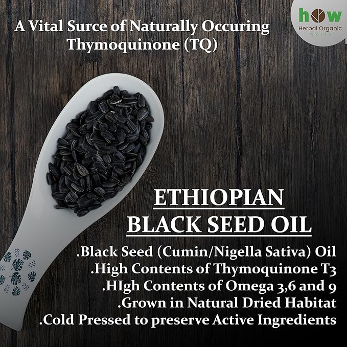 Black Seed Oil 8 oz - Cold Pressed Ethiopian Black Cumin Nigella Sativa, 3X Thymoquinone, 100% Pure Liquid in Glass Bottle - Supports Immune, Hair, and Skin Health
