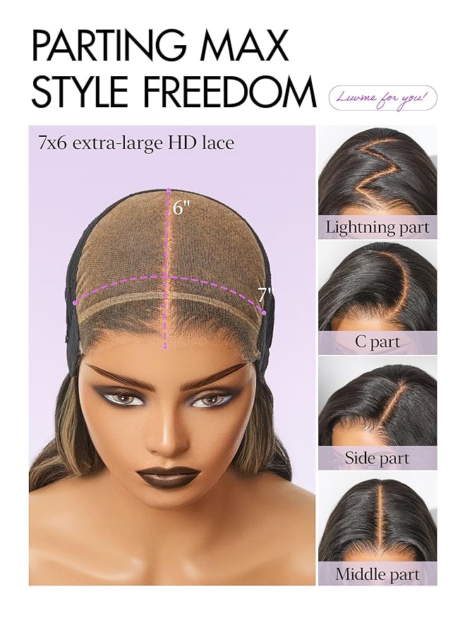 LUVME HAIR 7x6 HD Lace All-Day Comfort Wig 200% Density Hair PartingMax Lace Wigs Mix Blonde Highlight Color Loose Body Wave Lace Front Wigs Human Hair Pre Cut Plucked Lace Frontal Glueless 18 Inches