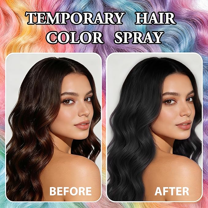 Temporary Hair Color Spray | 150ml Instant Hair Spray for Adults & Kids | Washable & Non-Sticky, Gentle Formula, Black | Halloween, Cosplay, Costume Party, Festivals