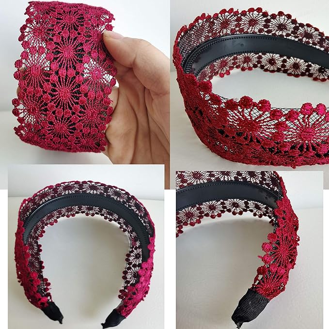 DORIS&JACKY Fashion 2.5 Inch Wide Lace Headbands Elastic Hairbands With Teeth Headwear Accessories For Women And Girls (LACE-5 pcs)…