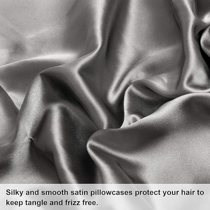 NTBAY 12 Pack Satin Queen Pillowcases for Hair and Skin, Luxurious and Silky Pillow Cases with Envelope Closure, 20 x 30 Inches, Grey
