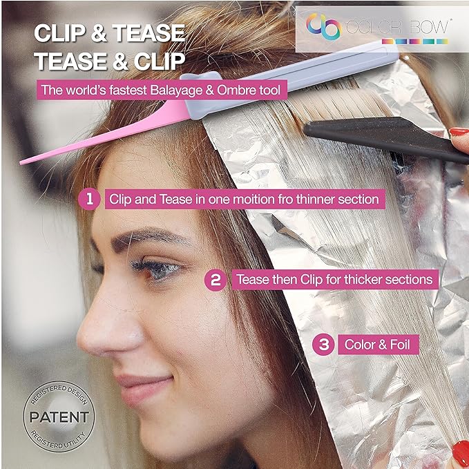 ColorBow Teasing Clip Comb (5 Pack), Coloring Styling Tools - Hairstylist Must Haves for Highlights balayage board Companion Ombré Trimming & Cutting - Flat Iron Comb Attachment Clip on