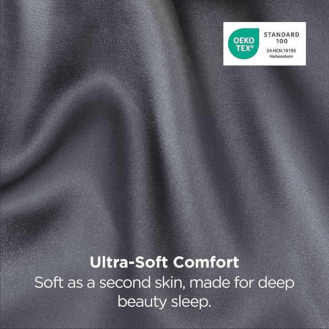 Bedsure Satin Pillowcase 2 Pack Similar to Silk Pillow Cases Standard Size, Pillow Case for Sleeping Women with Envelope Closure, Gifts for Women Men, Space Grey, 20x26 Inches